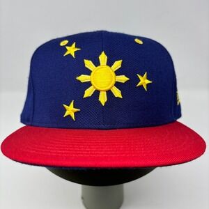 Rare New Era 59FIFTY Filipino Heritage Pride Fitted Hat 7 3/8 Blue Wool Sun Star